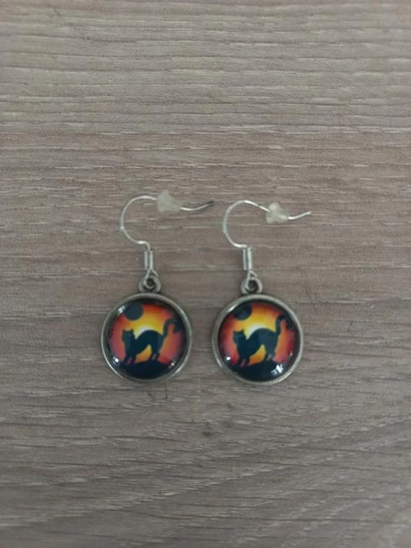 Boucles D'Oreilles Cabochon "Chat Noir"